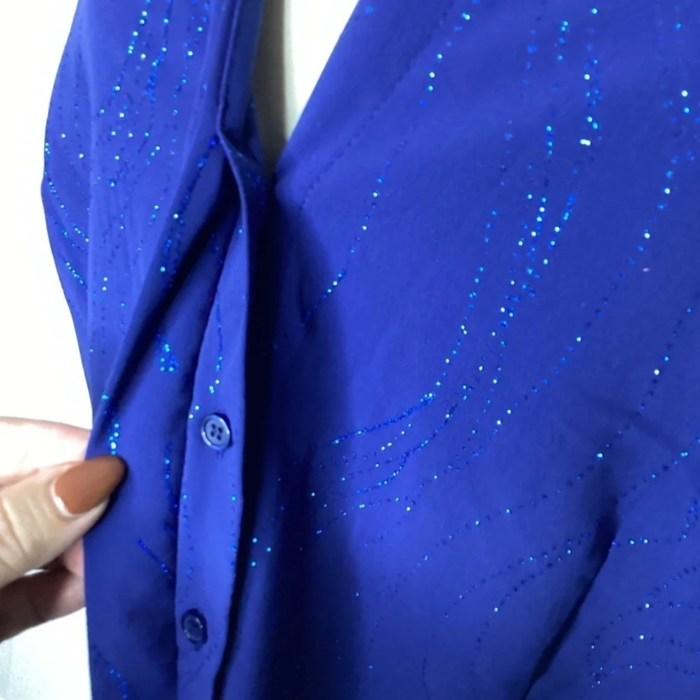 CROFT AND BARROW PLUS SIZE‎ 1X TOP BLUE SHIMMERY SPARKLY BLOUSE LONG SLEEVES EUC - Picture 5 of 9